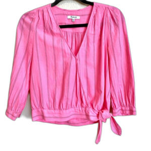 Madewell pink women Wrap Top in Cecilia Stripe blouse size XXS